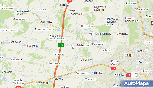 mapa Zdziechów gmina Zakrzew, Zdziechów gmina Zakrzew na mapie Targeo