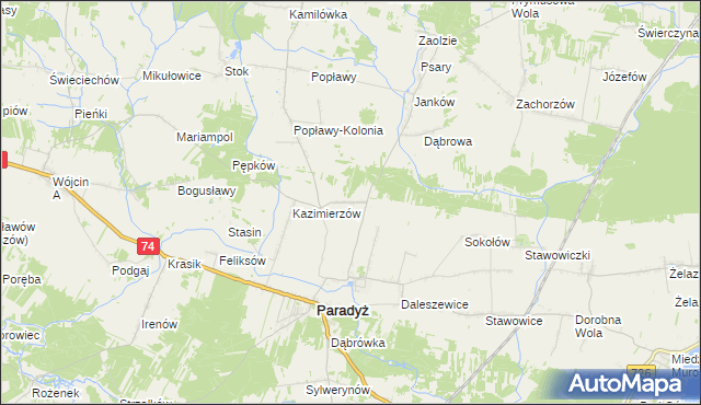 mapa Alfonsów gmina Paradyż, Alfonsów gmina Paradyż na mapie Targeo