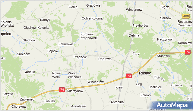 mapa Dąbrowa Rusiecka, Dąbrowa Rusiecka na mapie Targeo