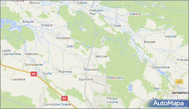 mapa Jędrynie, Jędrynie na mapie Targeo