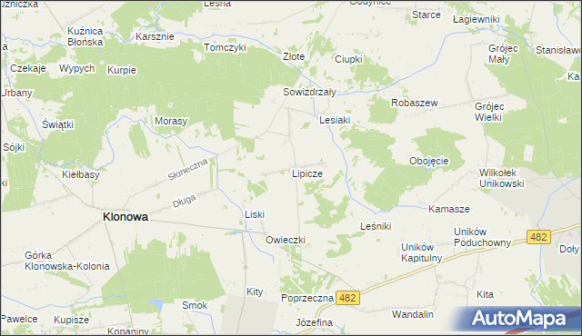 mapa Lipicze gmina Klonowa, Lipicze gmina Klonowa na mapie Targeo