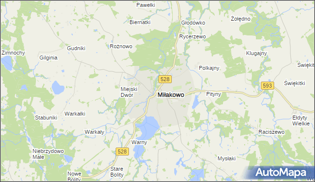 mapa Miłakowo, Miłakowo na mapie Targeo