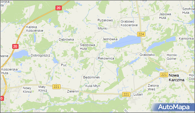 mapa Rekownica gmina Nowa Karczma, Rekownica gmina Nowa Karczma na mapie Targeo