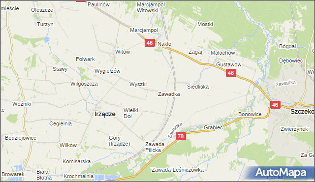 mapa Zawadka gmina Irządze, Zawadka gmina Irządze na mapie Targeo