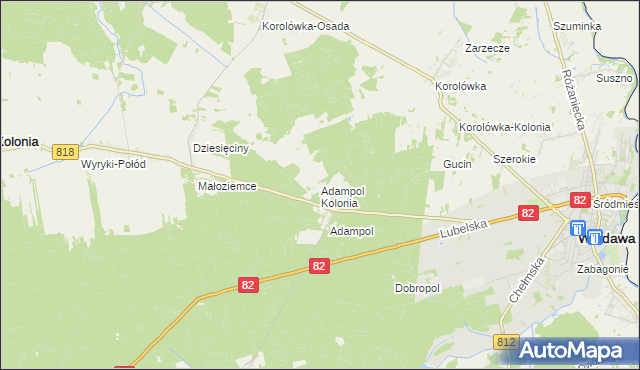 mapa Adampol Kolonia, Adampol Kolonia na mapie Targeo