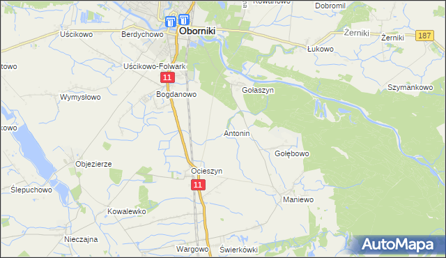 mapa Antonin gmina Oborniki, Antonin gmina Oborniki na mapie Targeo