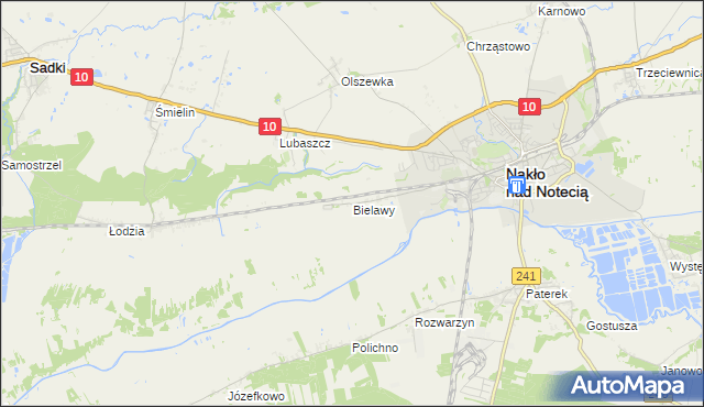 mapa Bielawy gmina Nakło nad Notecią, Bielawy gmina Nakło nad Notecią na mapie Targeo