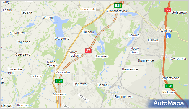 mapa Borowiec gmina Żukowo, Borowiec gmina Żukowo na mapie Targeo