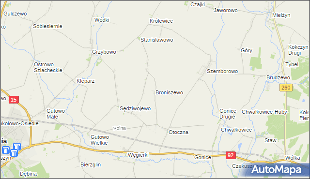 mapa Broniszewo gmina Września, Broniszewo gmina Września na mapie Targeo