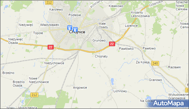 mapa Chojnaty gmina Chojnice, Chojnaty gmina Chojnice na mapie Targeo
