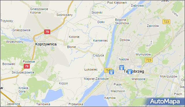 mapa Ciszyca gmina Koprzywnica, Ciszyca gmina Koprzywnica na mapie Targeo
