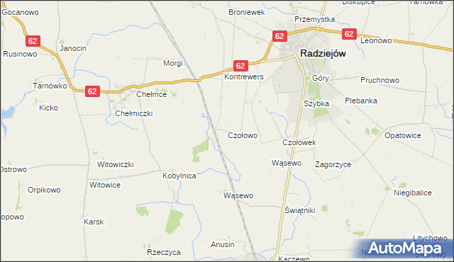 mapa Czołowo gmina Radziejów, Czołowo gmina Radziejów na mapie Targeo