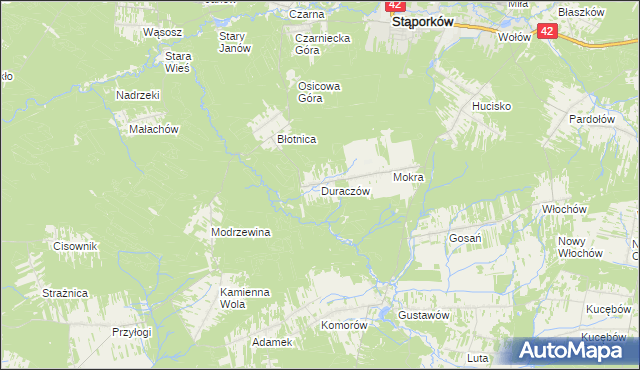 mapa Duraczów gmina Stąporków, Duraczów gmina Stąporków na mapie Targeo