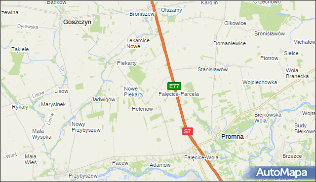 mapa Falęcice-Parcela, Falęcice-Parcela na mapie Targeo