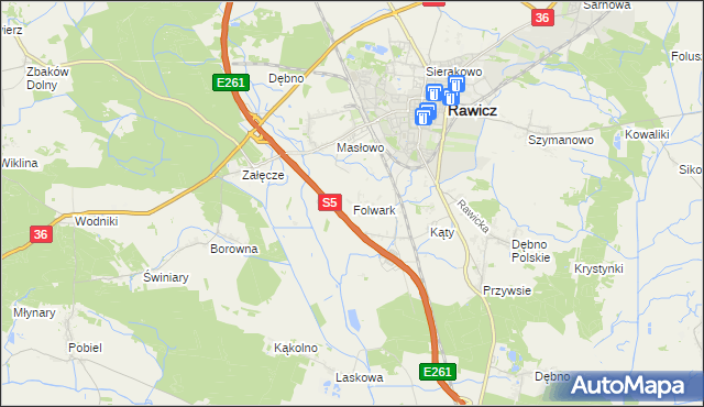 mapa Folwark gmina Rawicz, Folwark gmina Rawicz na mapie Targeo