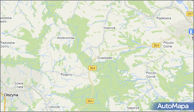 mapa Gradówek gmina Lwówek Śląski, Gradówek gmina Lwówek Śląski na mapie Targeo
