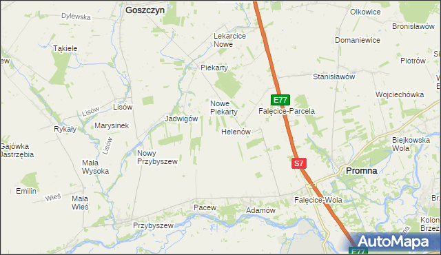 mapa Helenów gmina Promna, Helenów gmina Promna na mapie Targeo