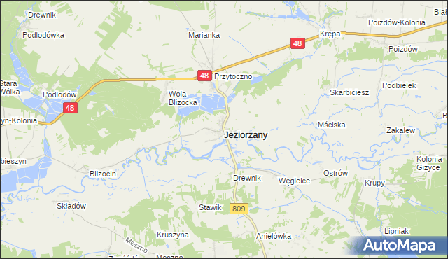 mapa Jeziorzany powiat lubartowski, Jeziorzany powiat lubartowski na mapie Targeo