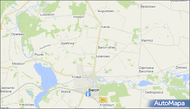 mapa Julianowo gmina Barcin, Julianowo gmina Barcin na mapie Targeo