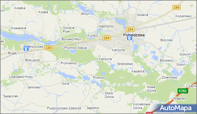 mapa Kaczyna gmina Pobiedziska, Kaczyna gmina Pobiedziska na mapie Targeo