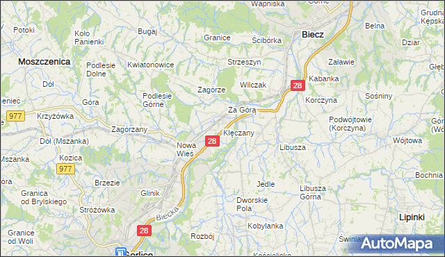 mapa Klęczany gmina Gorlice, Klęczany gmina Gorlice na mapie Targeo