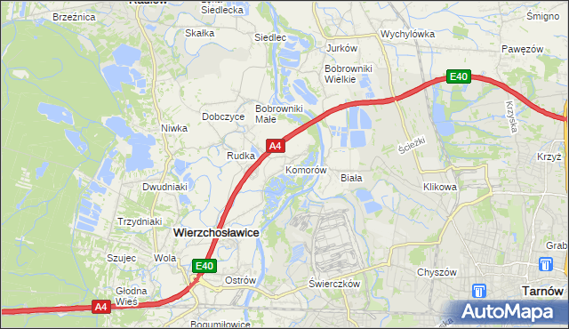 mapa Komorów gmina Wierzchosławice, Komorów gmina Wierzchosławice na mapie Targeo