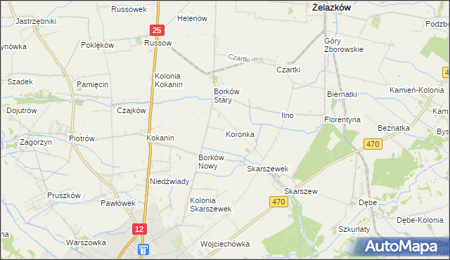 mapa Koronka, Koronka na mapie Targeo