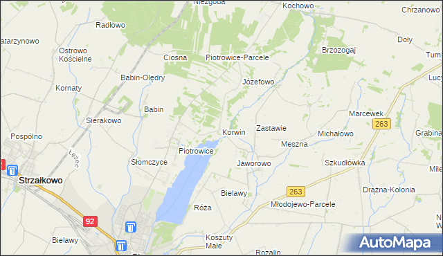 mapa Korwin gmina Słupca, Korwin gmina Słupca na mapie Targeo