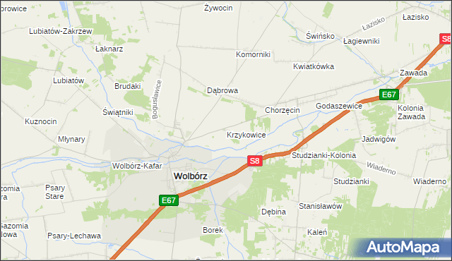 mapa Krzykowice gmina Wolbórz, Krzykowice gmina Wolbórz na mapie Targeo