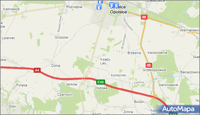 mapa Księży Las gmina Ujazd, Księży Las gmina Ujazd na mapie Targeo