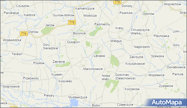 mapa Łękawa gmina Kazimierza Wielka, Łękawa gmina Kazimierza Wielka na mapie Targeo