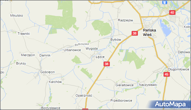 mapa Łężce gmina Reńska Wieś, Łężce gmina Reńska Wieś na mapie Targeo
