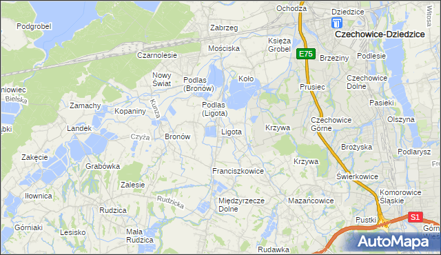 mapa Ligota gmina Czechowice-Dziedzice, Ligota gmina Czechowice-Dziedzice na mapie Targeo