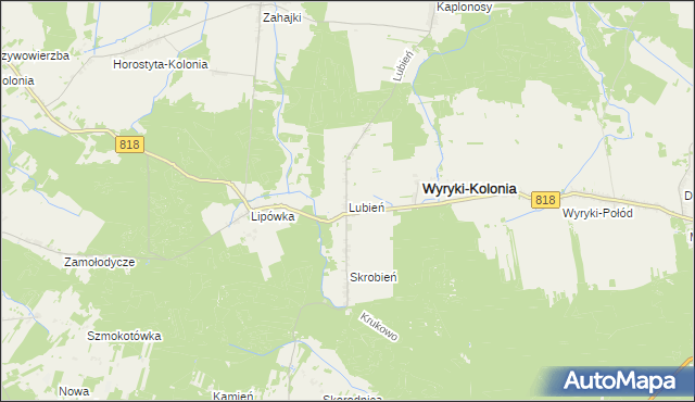 mapa Lubień gmina Wyryki, Lubień gmina Wyryki na mapie Targeo