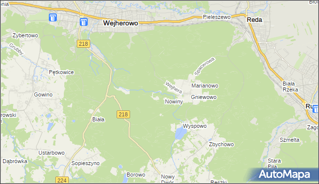 mapa Młynki gmina Wejherowo, Młynki gmina Wejherowo na mapie Targeo