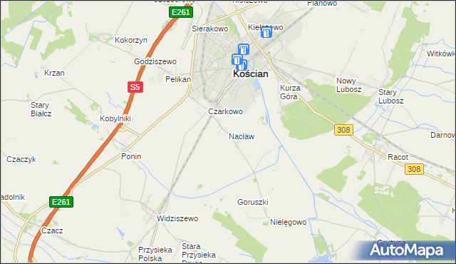 mapa Nacław gmina Kościan, Nacław gmina Kościan na mapie Targeo