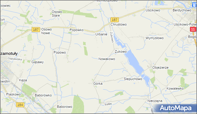 mapa Nowakowo gmina Oborniki, Nowakowo gmina Oborniki na mapie Targeo