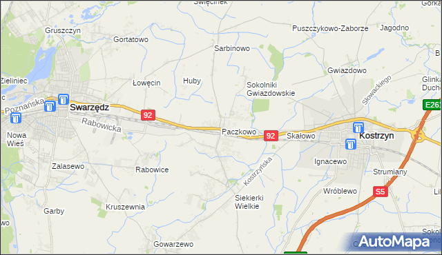 mapa Paczkowo gmina Swarzędz, Paczkowo gmina Swarzędz na mapie Targeo