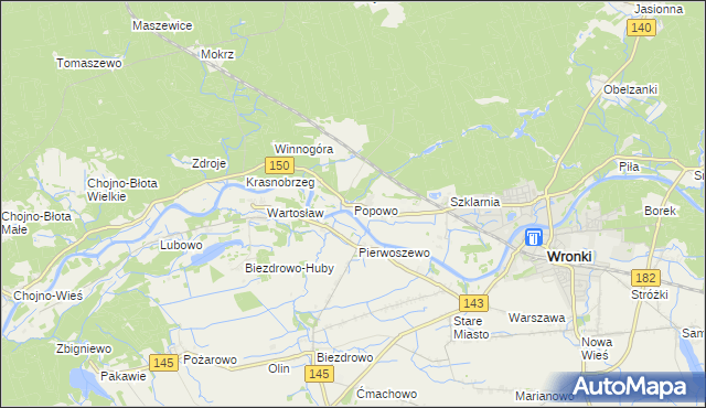 mapa Popowo gmina Wronki, Popowo gmina Wronki na mapie Targeo