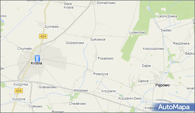 mapa Posadowo gmina Krobia, Posadowo gmina Krobia na mapie Targeo