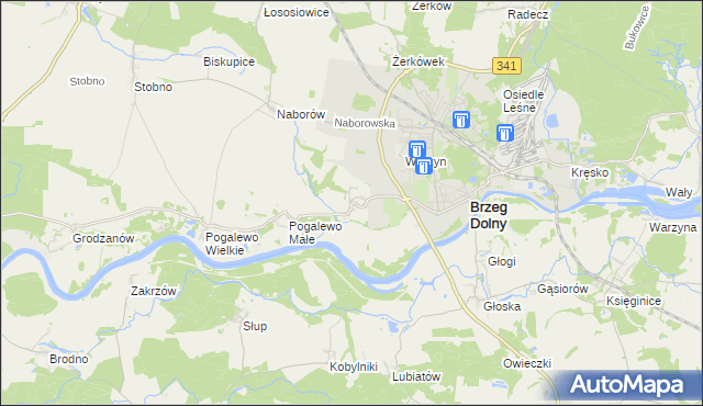 mapa Pysząca gmina Brzeg Dolny, Pysząca gmina Brzeg Dolny na mapie Targeo