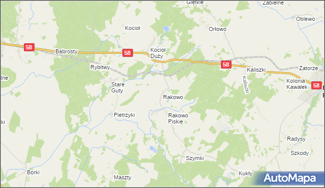 mapa Rakowo gmina Pisz, Rakowo gmina Pisz na mapie Targeo