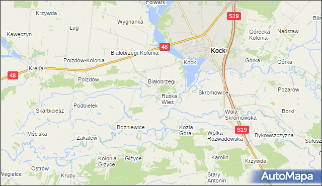mapa Ruska Wieś gmina Kock, Ruska Wieś gmina Kock na mapie Targeo