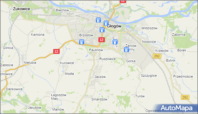 mapa Ruszowice gmina Głogów, Ruszowice gmina Głogów na mapie Targeo