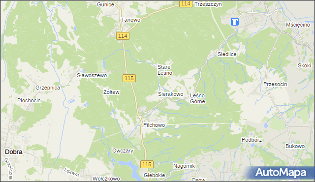 mapa Sierakowo gmina Police, Sierakowo gmina Police na mapie Targeo