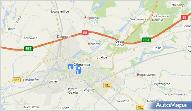 mapa Spalice, Spalice na mapie Targeo