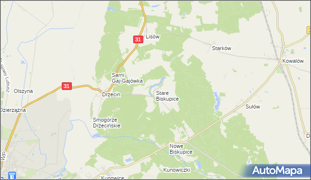 mapa Stare Biskupice gmina Słubice, Stare Biskupice gmina Słubice na mapie Targeo