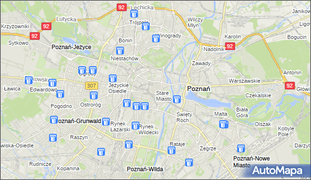 mapa Stare Miasto gmina Poznań, Stare Miasto gmina Poznań na mapie Targeo