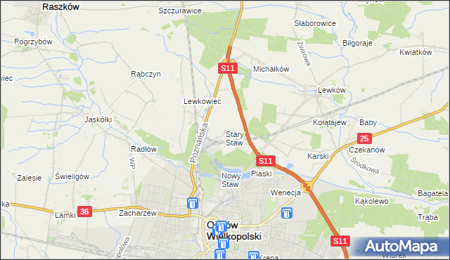 mapa Stary Staw gmina Ostrów Wielkopolski, Stary Staw gmina Ostrów Wielkopolski na mapie Targeo