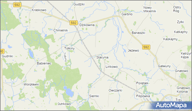 mapa Starynia gmina Korsze, Starynia gmina Korsze na mapie Targeo